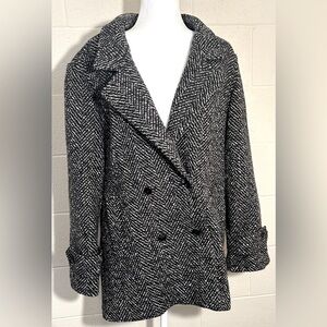 Sherwood Vintage Wool Double Breasted Midi Coat Black and White See Meas.